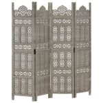 Paravan cameră sculptat manual 4 panouri gri 160x165 cm mango GartenMobel Dekor