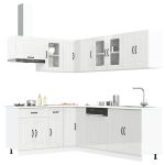 Set dulap de bucătărie 11 piese „Kalmar” alb lucios Lemn GartenMobel Dekor