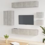 Set dulap TV, 8 piese, gri beton, lemn prelucrat GartenMobel Dekor
