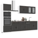 Set dulap de bucătărie 7 piese „Kalmar” lemn negru prelucrat GartenMobel Dekor