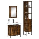 Set mobilier de baie, 3 piese, stejar fumuriu, lemn prelucrat GartenMobel Dekor