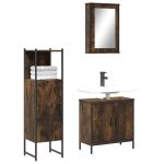 Set mobilier de baie, 3 piese, stejar fumuriu, lemn prelucrat GartenMobel Dekor