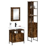 Set mobilier de baie, 3 piese, stejar fumuriu, lemn prelucrat GartenMobel Dekor