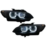 Faruri Xenon Angel Eyes BMW Seria 3 E92 E93 (2006-2010) 3D Negru Performance AutoTuning