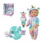 Papusa interactiva, 45 cm, ochi mobili, face pipi, plans cu lacrimi, accesorii incluse, hainute multicolore MultiMark GlobalProd
