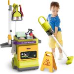 Set curatenie de jucarie, aspirator electric cu sunete, carucior, matura, solutii curatare, semnalizator podea umeda, 20 piese MultiMark GlobalProd