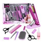 Set de coafura pentru copii, placa de par, foarfece, piepteni, role pentru ondulare, carduri, baterii, roz MultiMark GlobalProd
