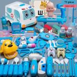 Set trusa de doctor pentru copii, 73 de piese, stetoscop, injectie, ambulanta, lumini, sunete, albastru MultiMark GlobalProd