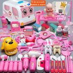 Trusa medicala cu 73 de accesorii pentru copii, ambulanta interactiva cu lumini si efecte sonore, bebelus, roz MultiMark GlobalProd