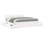 Pat cu sertare și saltea, alb, 200x200 cm, lemn masiv pin GartenMobel Dekor