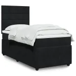 Pat box spring cu saltea, negru, 90x190 cm, catifea GartenMobel Dekor