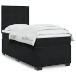 Pat box spring cu saltea, negru, 90x190 cm, catifea GartenMobel Dekor
