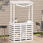 Masă bar de exterior cu acoperiș, alb, 112,5x57x195,5 cm, lemn GartenMobel Dekor