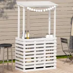 Masă bar de exterior cu acoperiș, alb, 112,5x57x195,5 cm, lemn GartenMobel Dekor