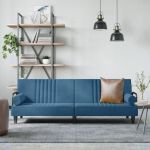 Canapea extensibilă cu cotiere, catifea albastră GartenMobel Dekor