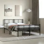 Cadru pat metalic cu tăblie de cap/picioare, negru, 140x200 cm GartenMobel Dekor