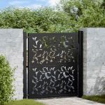 Poarta de gradina neagra 105x105 cm Design cu frunze de otel GartenMobel Dekor
