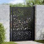 Poarta de gradina neagra 105x130 cm Design cu frunze de otel GartenMobel Dekor