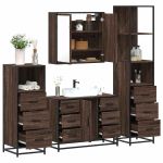 Set de mobilier de baie din 4 piese din lemn de stejar maro GartenMobel Dekor