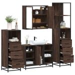 Set de mobilier de baie din 4 piese din lemn de stejar maro GartenMobel Dekor