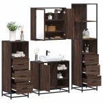 Set de mobilier de baie din 4 piese din lemn de stejar maro GartenMobel Dekor