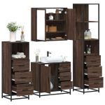 Set de mobilier de baie din 4 piese din lemn de stejar maro GartenMobel Dekor