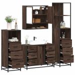 Set de mobilier de baie din 4 piese din lemn de stejar maro GartenMobel Dekor