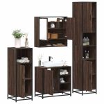 Set de mobilier de baie din 4 piese din lemn de stejar maro GartenMobel Dekor