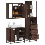 Set mobilier de baie, 3 piese, stejar maro, lemn prelucrat GartenMobel Dekor