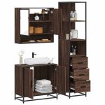 Set mobilier de baie, 3 piese, stejar maro, lemn prelucrat GartenMobel Dekor