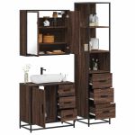 Set mobilier de baie, 3 piese, stejar maro, lemn prelucrat GartenMobel Dekor