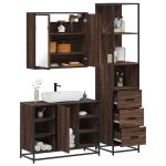 Set mobilier de baie, 3 piese, stejar maro, lemn prelucrat GartenMobel Dekor