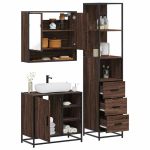 Set mobilier de baie, 3 piese, stejar maro, lemn prelucrat GartenMobel Dekor