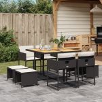 Set mobilier de grădină cu perne, 9 piese, negru, poliratan GartenMobel Dekor