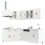 Set dulap de bucătărie 11 piese „Lucca” alb lucios Lemn GartenMobel Dekor