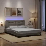 Cadru de pat cu lumini LED, gri taupe, 160x200 cm, textil GartenMobel Dekor