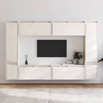 Comode TV, 8 buc., alb, lemn masiv de pin GartenMobel Dekor