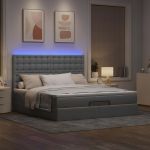 Cadru de pat otoman cu saltea țesătură gri deschis 160x200cm GartenMobel Dekor