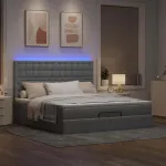 Cadru de pat otoman cu saltea țesătură gri deschis 160x200cm GartenMobel Dekor