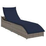 Sezlong pliabil cu pernă și depozitare din polirattan gri GartenMobel Dekor