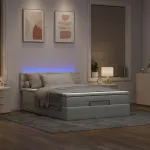 Cadru de pat otoman cu saltea Gri deschis 140x200cm catifea GartenMobel Dekor