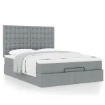 Cadru de pat otoman cu saltea țesătură gri deschis 140x190cm GartenMobel Dekor