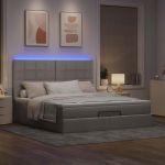 Cadru de pat otoman cu saltea Taupe 180x200cm Material GartenMobel Dekor