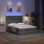 Cadru pat otoman cu saltea țesătură gri închis 140x190cm GartenMobel Dekor