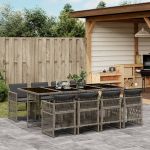 Set mobilier grădină cu perne, 9 piese, gri, poliratan GartenMobel Dekor
