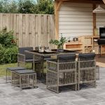 Set mobilier grădină cu perne, 9 piese, gri, poliratan GartenMobel Dekor