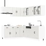 Set dulap de bucătărie 11 piese „Lucca” alb lucios Lemn GartenMobel Dekor
