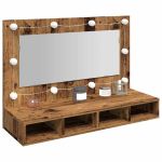 Dulap cu oglindă și LED, lemn vechi, 90x31,5x62 cm GartenMobel Dekor