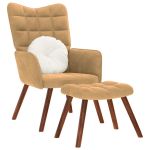 Scaun de relaxare cu taburet, maro, catifea GartenMobel Dekor