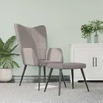 Scaun de relaxare cu taburet, gri taupe, textil GartenMobel Dekor